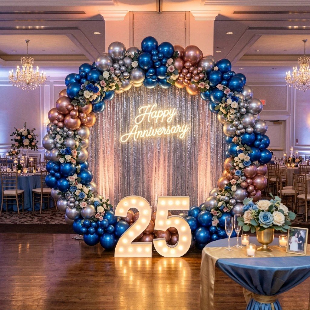 Soft Peach & Blue Floral Balloon Arch #27